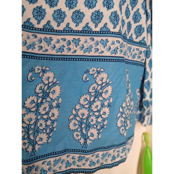 J.Crew Blue Block Floral Print Artist Boho Top Popover Shirt Sz Large - Picture 2 of 10
